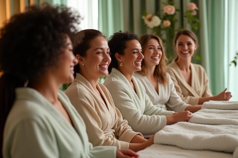 Grupo ng mga kababaihan na nag-eenjoy sa spa party